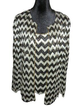 Alex Evenings 2 piece Embellished Sequined Black & White Chevron Shell & Jacket